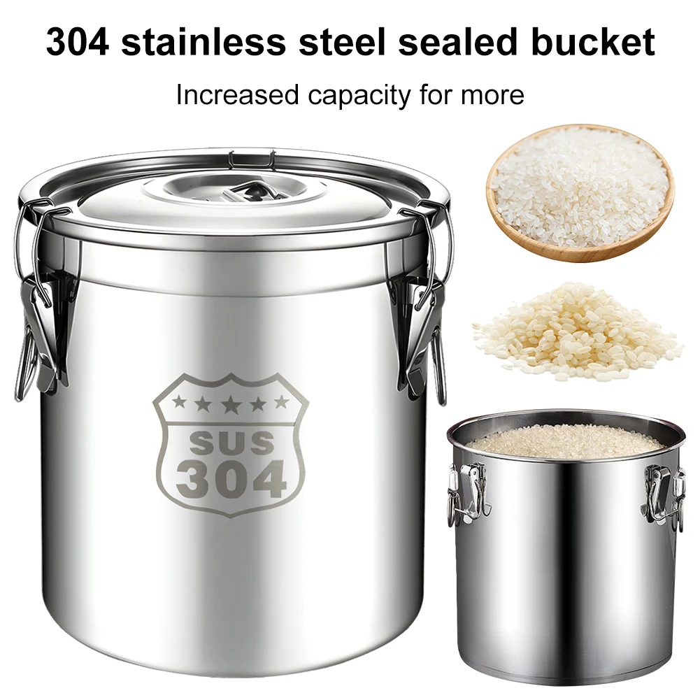 Secchio ermetico in acciaio inox 304 per alimenti, secchio da cucina con coperchi e robusto morsetto di bloccaggio per alimenti secchi e umidi, farina, olio, latte, vino acqua