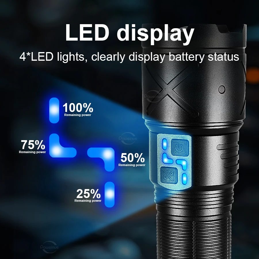 2026 New1500W LED 손전등 슈퍼 브라이트 USB 충전 줌 손전등 캠핑 낚시 및 작업 조명용 전술 손전등