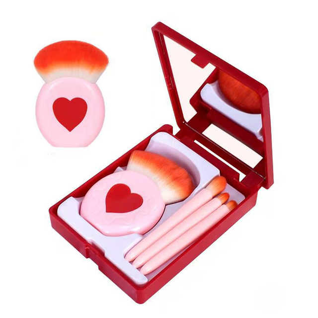 Pink Travel Portable Makeup Brushes Set with HD Mirror Storage Box Folding Cosmetic Make Up Brush Beauty Tools Maquiagem