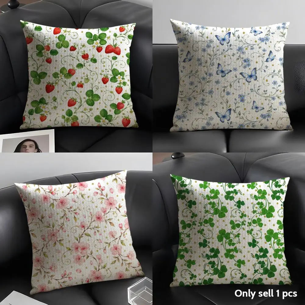 Natural Linen Four-Leaf Clover Cushion Cover - Organic Fabric, Double-Sided Print, Breathable, Ideal Decorative Gift