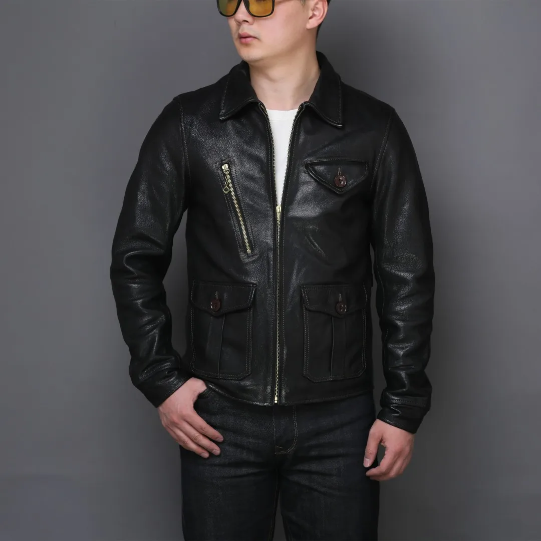 Black Japan Casual Style Genuine Leather Jacket Men Plus Size 4XL Natural Sheepskin Spring Slim Fit Short Coat 90kg Can Wear sheepskin jacket