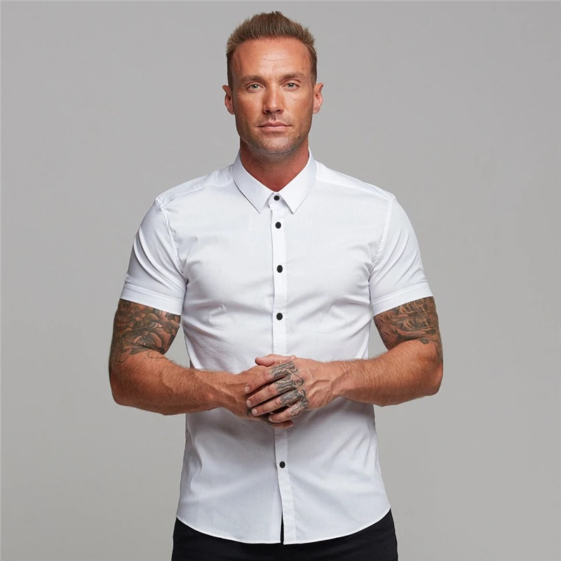 

Summer Men's Short Sleeve Shirt Korean Slim Mature Handsome Business Casual Solid Color Versatile Trend Tops