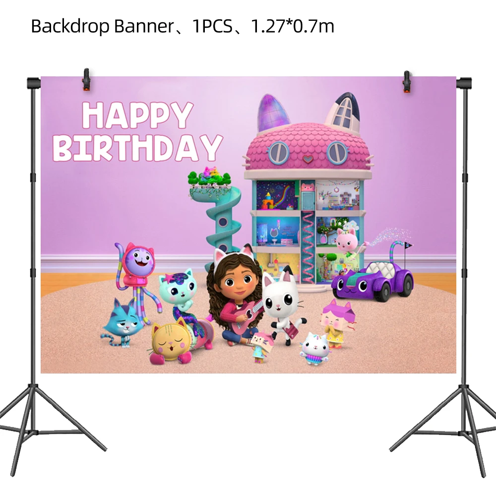 Party Supplies Gabby Dollhouse Birthday Party Decorations Balloons Plates Cup Napkins Backdrop Tableware Pink Girls