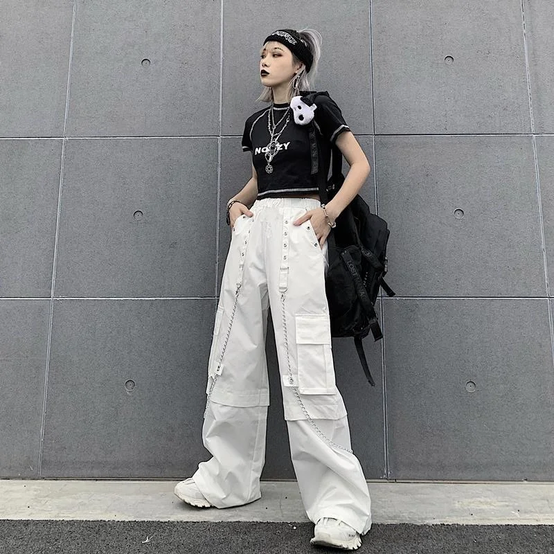 Streetwear White Wide Leg Women Pants Casual Loose High Waist Baggy Pants Harajuku Hip-Pop Sweatpants Pantalon Cargo Femme baggy jeans