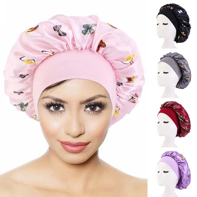 Multi-functional Printing Satin Bonnet For Women Elastic Wide Band Night Sleep Satin Hat Chemo Caps Hair  Fashion Head Wrap 2