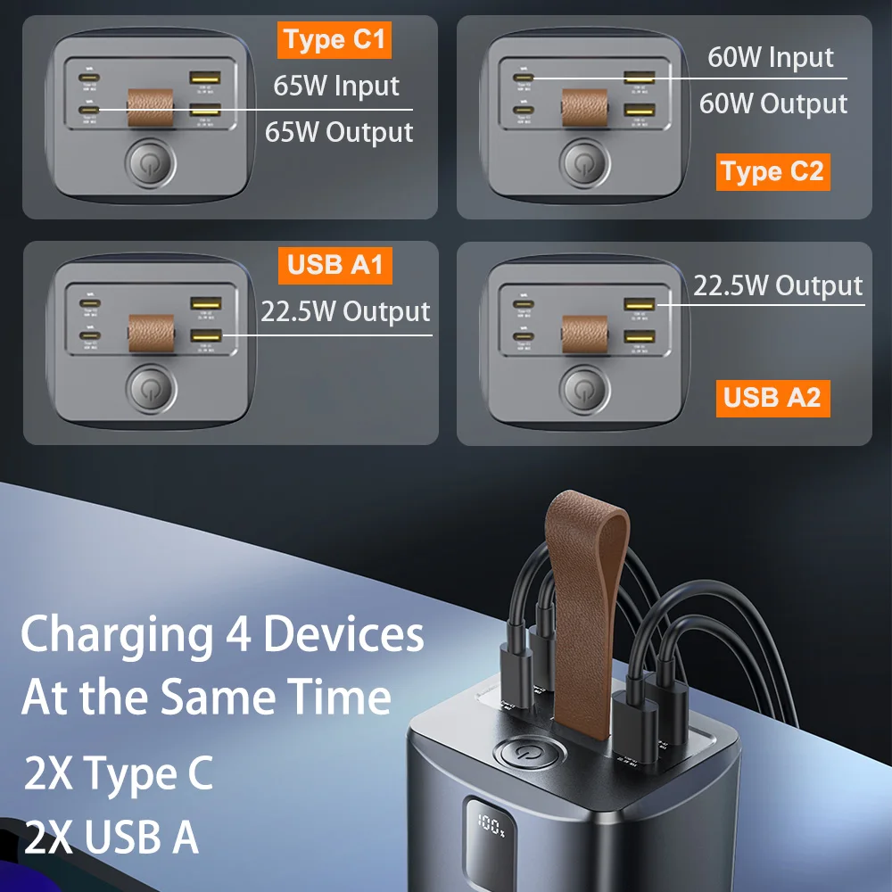 PISEN Power Bank Large Capacity 65W Fast Charging