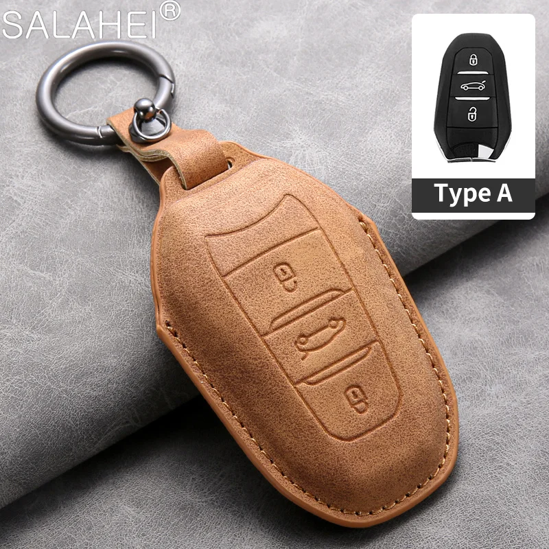 thumbnail image 1 of Funda de piel de oveja para llave de coche, funda protectora para mando a distancia sin llave para Peugeot 308, 408, 508, 2008, 3008, 4008, 5008, accesorios para coche, 1 of 5