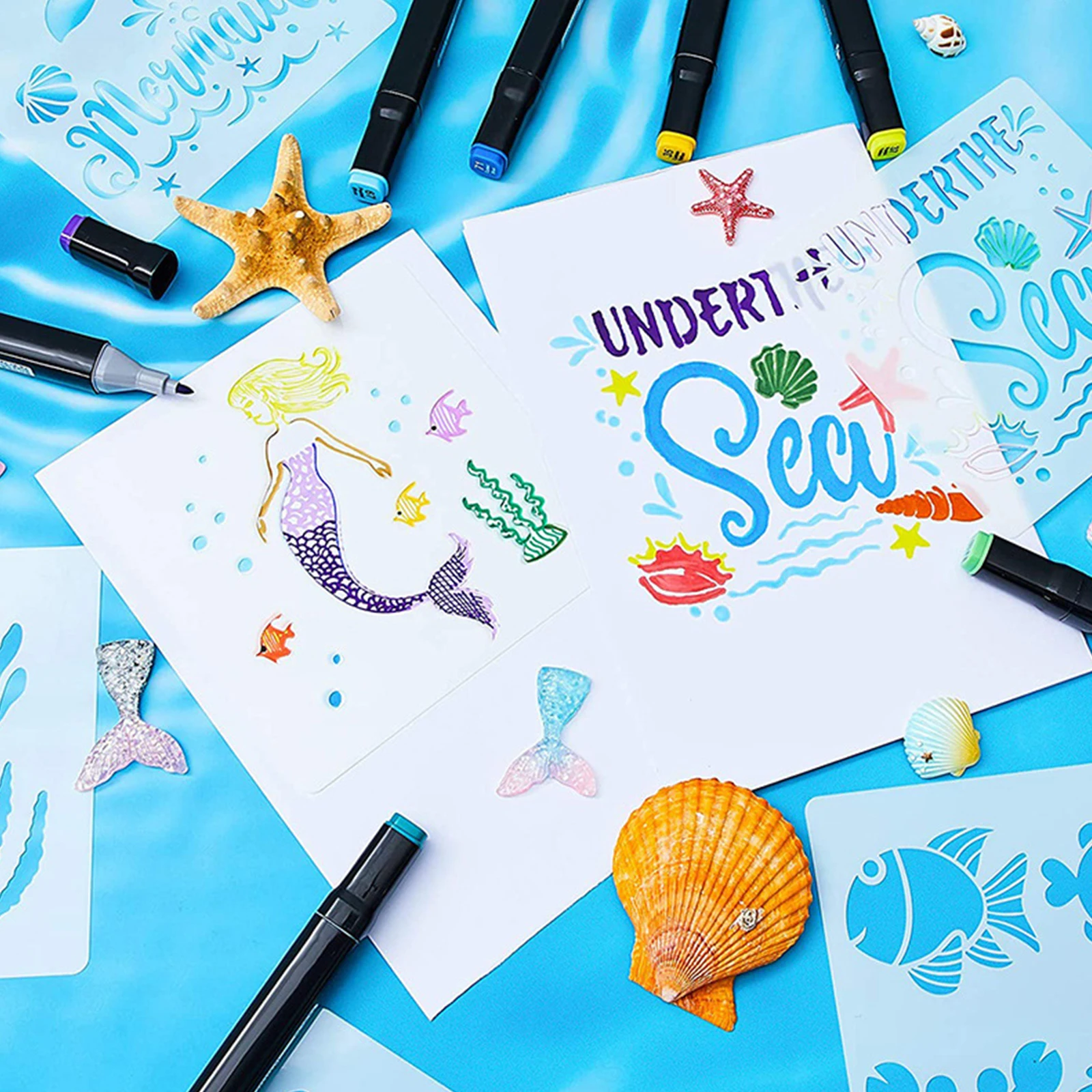 20장 해양 생물 재사용 가능한 DIY 드로잉 템플릿 페인팅 템플릿 홈 데코 가구 및 미술 프로젝트용 플라스틱 템플릿