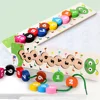 Montessori Wooden Math Toy Threading Caterpillar Develop Intelligence Learn Counting Mathematics Teaching Aids Kids Wooden Toy 1