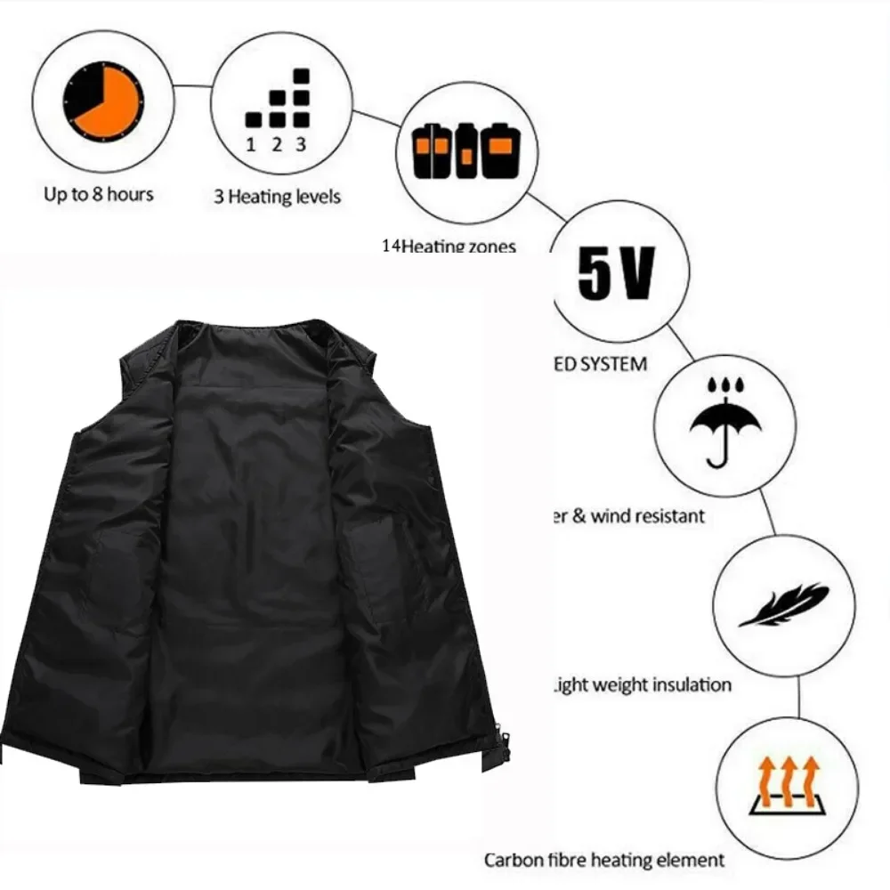 COMXZ 16 Areas ​USB Heated Jacket for Men Women Winter Thermal Hunting Vest Self Heating Clothing S-4XL Warm Outdoor Jacket​