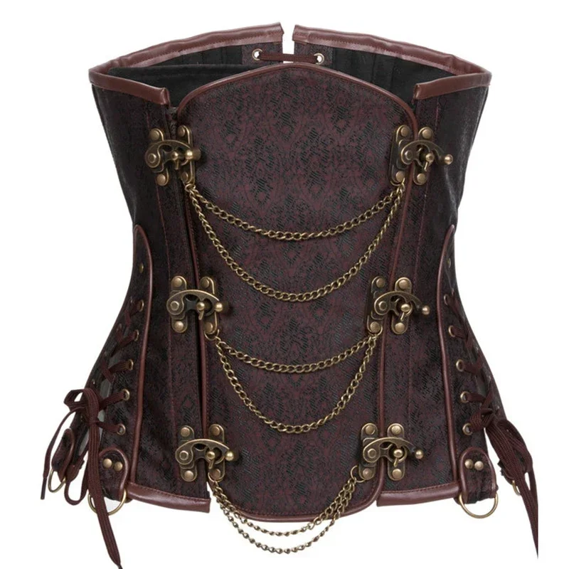 

Steampunk Corset Underbust Sexy Waist Cincher Corselet Leather Women Corselet Plus Size Tops Chain Gothic Pirate Vintage