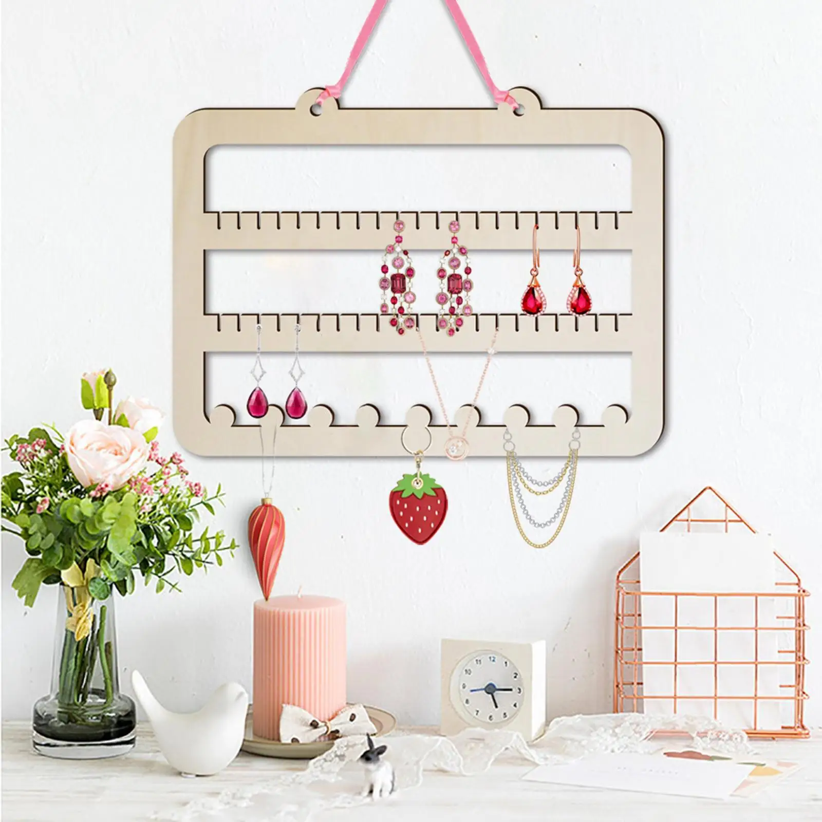 

Настенный деревянный органайзер для хранения сережек, декоративный прочный реквизит для фото