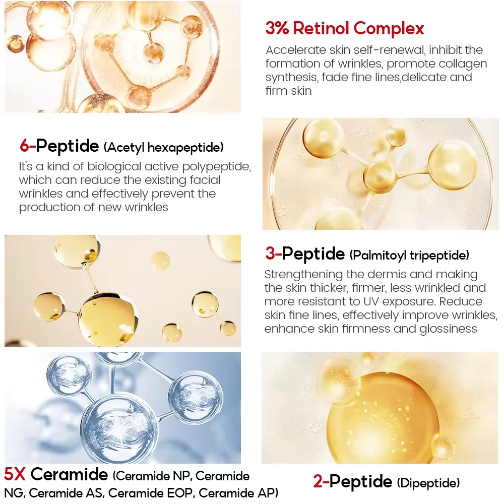 Retinol Face Serum Upgrade 3% Retinol+3X Peptide+5X Ceramide Repair Skin Firming Collagen Anti-Aging