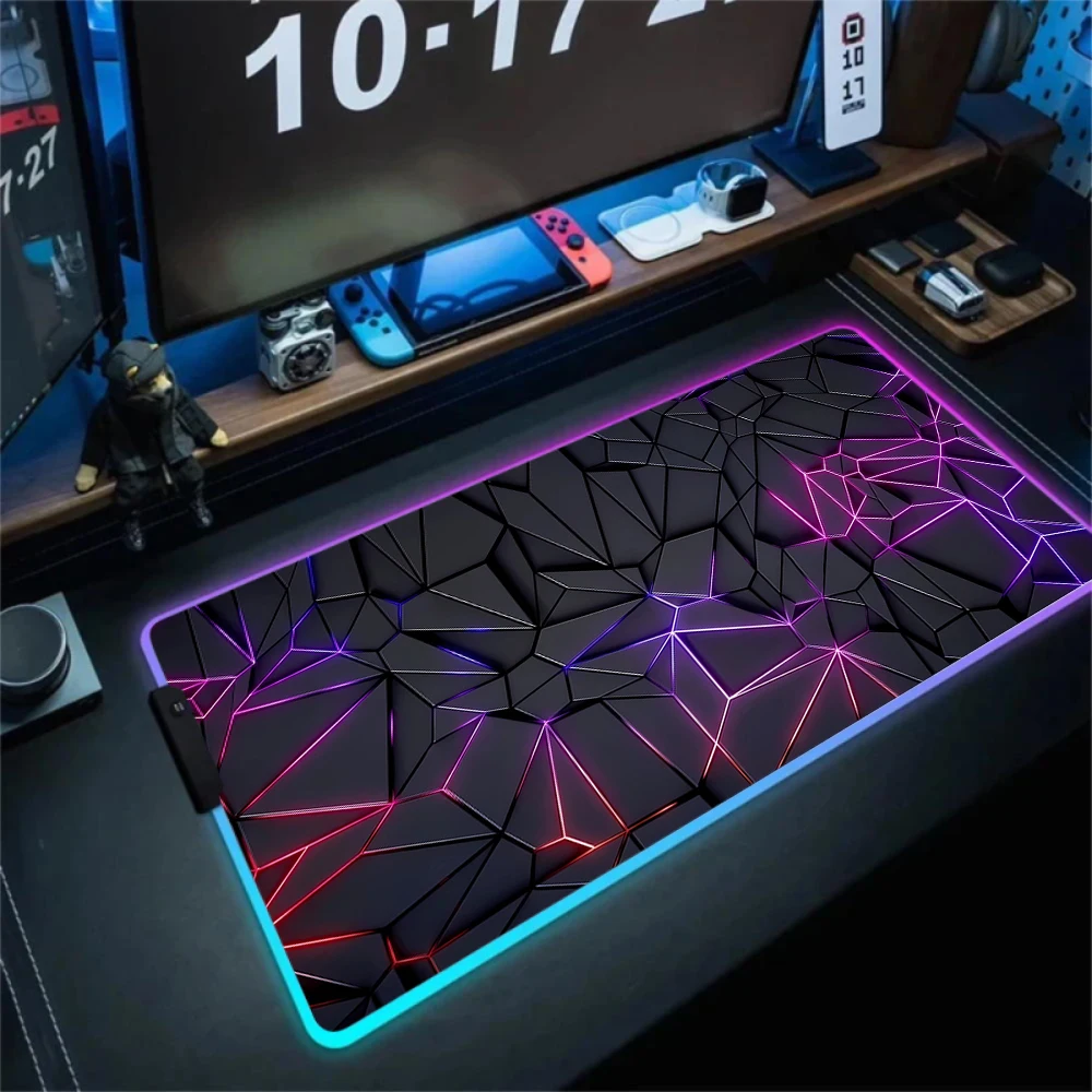 LED Işık Oyun Mouse Pad 3D Geometrik sümen XXL RGB Oyun Aksesuarları Büyük Kauçuk kaymaz PC Bilgisayar Halı Arkadan Aydınlatmalı