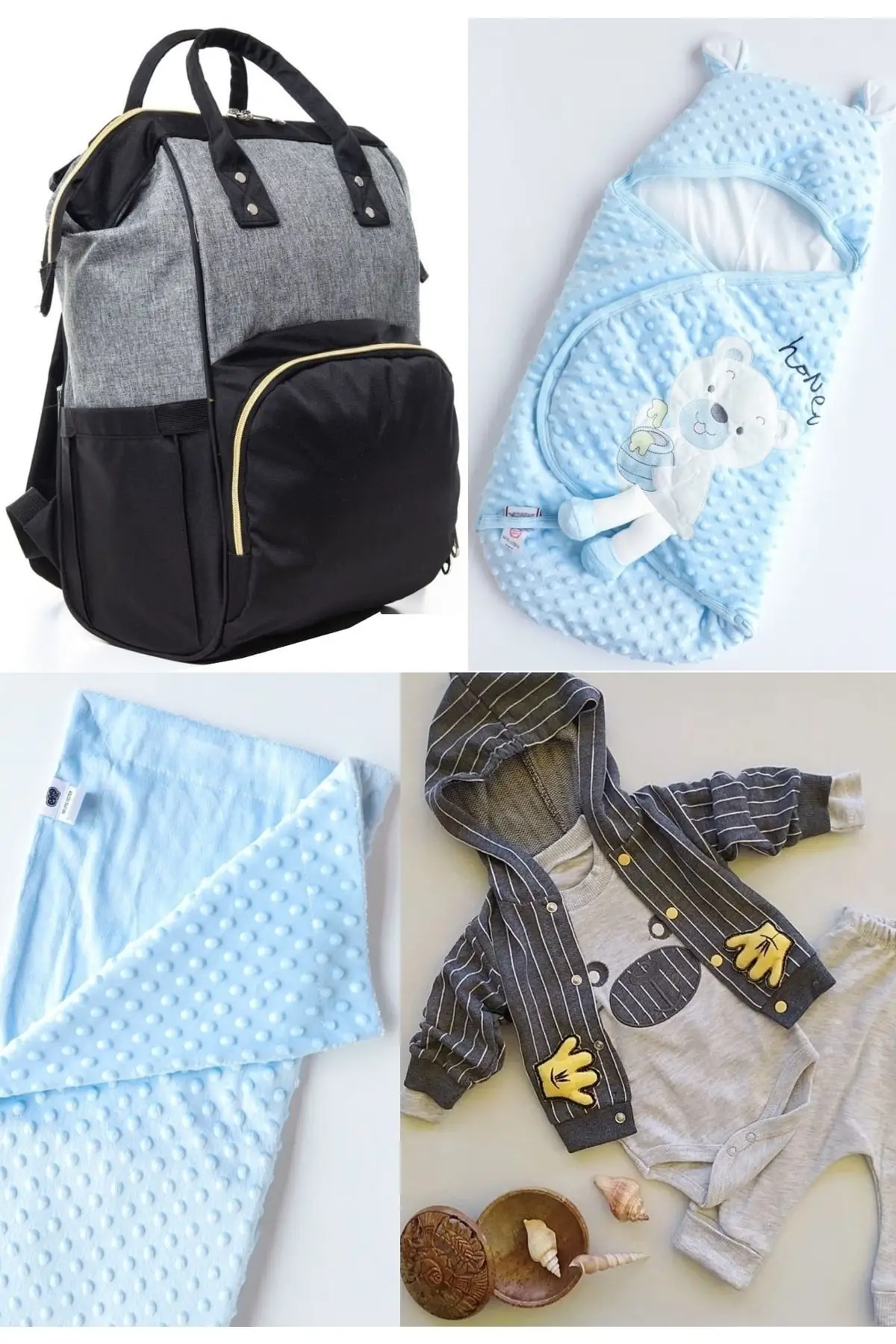 

4 Piece Large Birth Set (Baby Care Backpack, 100% Cotton Swaddle, Chickpea Blanket, Hospital Exit) Cotton