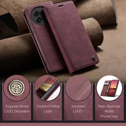 Vintage Leather Flip Wallet Case with Kickstand - Shockproof Anti-Fall Phone Cover with Card and Cash Pocket for OnePlus 12 (Red)