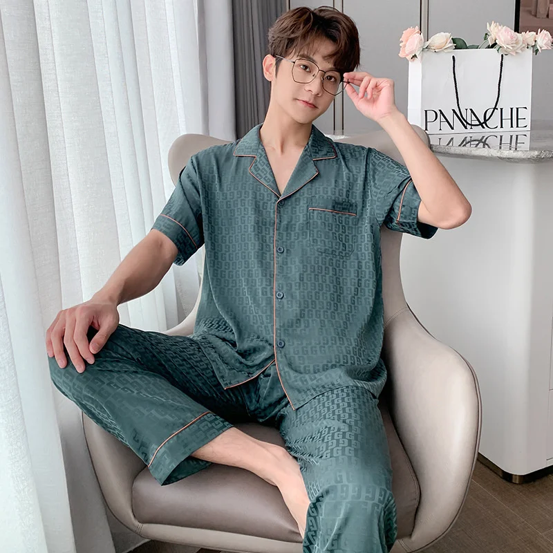 Lisacmvpnel New Men Pajamas Spring And Autumn Ice Silk Long Sleeve Home  Clothes Jacquard Large Size Casual Pyjamas