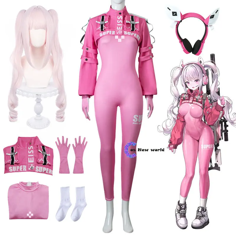 

Костюм из игры Nikke Alice для косплея, пикантный латексный костюм кошки, боди, розовый комбинезон, жакет, костюм на Хэллоуин, одежда для ролевых игр