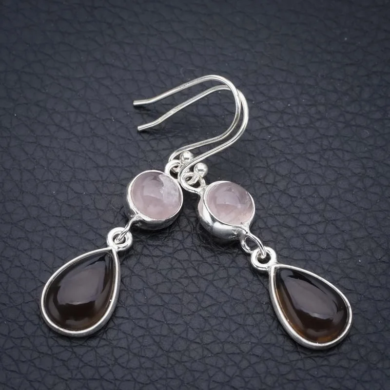 

StarGems Smoky Quartz Rose ручной работы 925 пробы серебряные серьги 1,75 "F5747