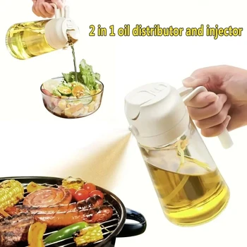 2in1 500ml Plastic Spray Oil Sprayer Bottle Spray Oil Dispenser Oil Jar Cruet BBQ Kitchen Baking Roasting Picnic Kitchen Tool 1