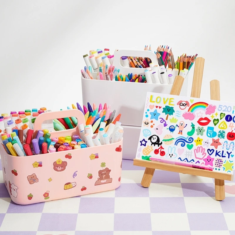 Desktop Stationary Organizer 5 Compartments Marker Organizer Caddies with Handle Big Capacity Art Supply Storage Holder