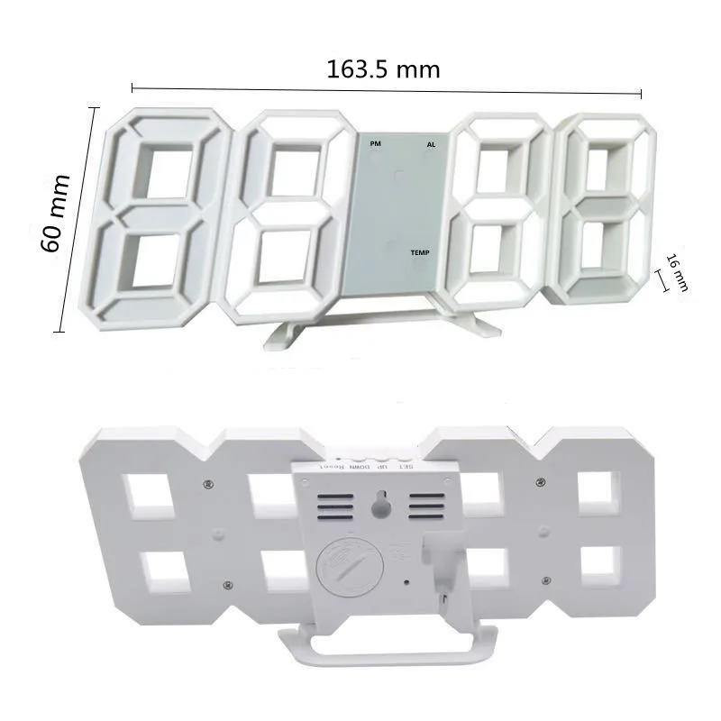 LED Alarm Clock 3D Mini Clock LED Digital Wall Clock Desk Electronic Alarm Living Room Wall DIY Kitchen Timer