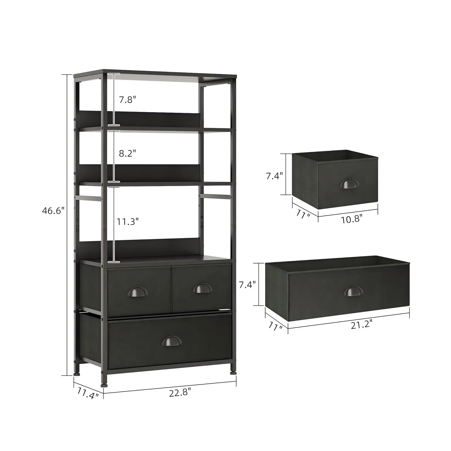 رف تخزين مكون من 4 طبقات، 3 أدراج، إطار معدني أسود...