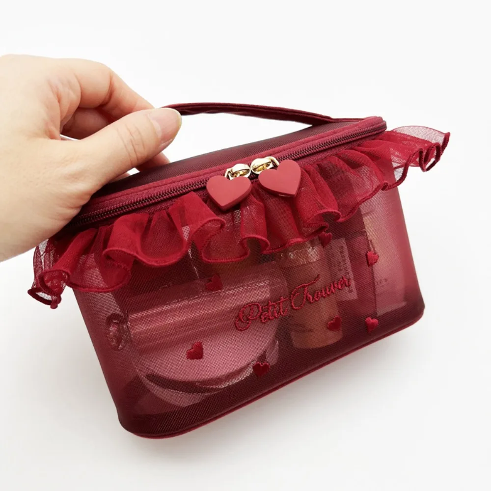 

Dacron Lace Patchwork Cosmetic Bags Trendy Solid Color Embroidery Makeup Bags Makeup Storage Bag