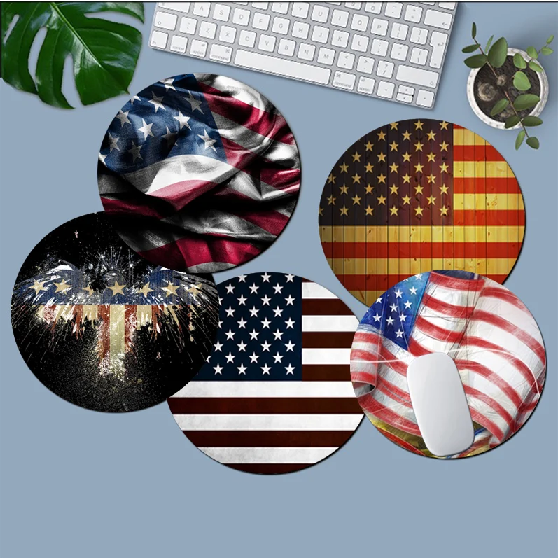 

American Flag 20x20cm Round Kawaii Cartoon Anime Gaming Mouse Pad Keyboard Mouse Mats Deskpad Girls For PC Desk Pad