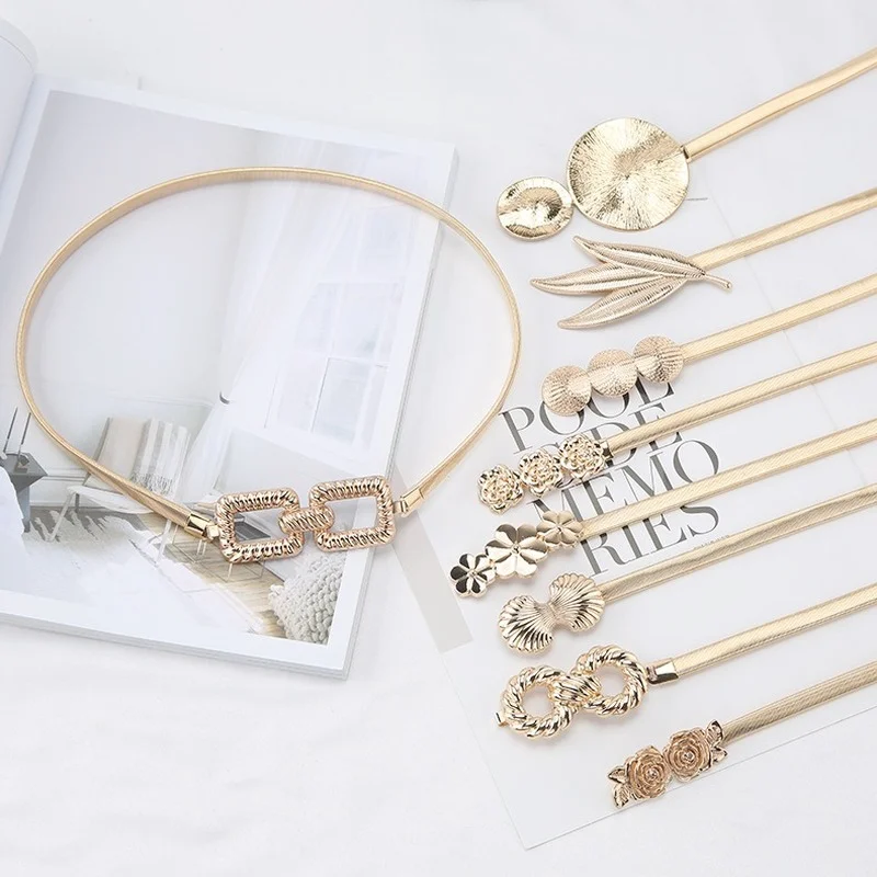 

Elegant Women's Belt Simple Metal Spring Thin Chain Belt Ladies Dress Skinny Waistband Decorative Elastic Waist Chain Girdle