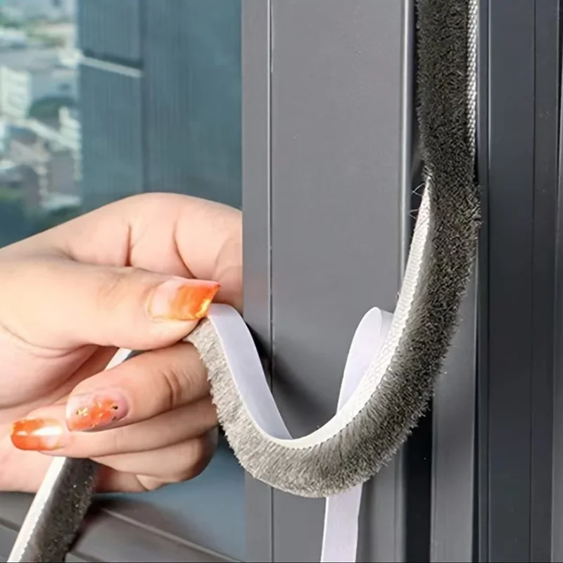 Door Window Windproof Dust Sound Insulation Seal Strip 10M Self Adhesive Home Wardrobe Door Window Gap Filler Brush Strip