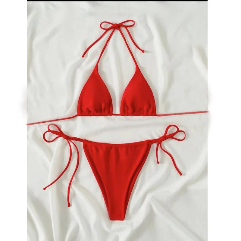 

2023 Fashion For Women's Summer Beach Wear Swimsuit Swimwear Sexy Bathing Female Micro Push Up Bikinis Solid Color 2-piece set