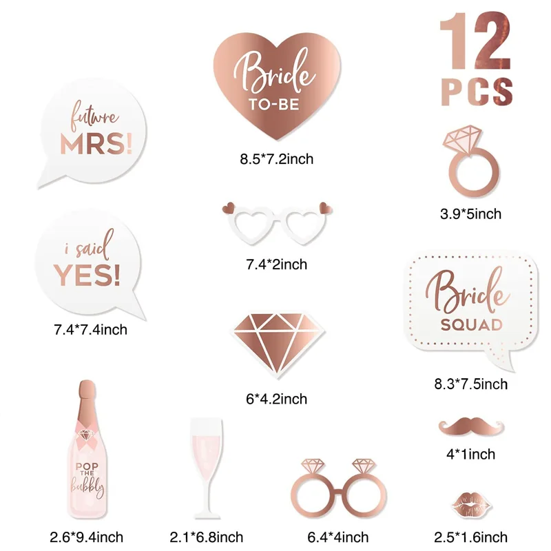 12PCS Funny Bride To Be Photo Booth Props Bridal Shower Wedding Bachelorette Party Hen Night Selfie Photo Props Team Bride Decor