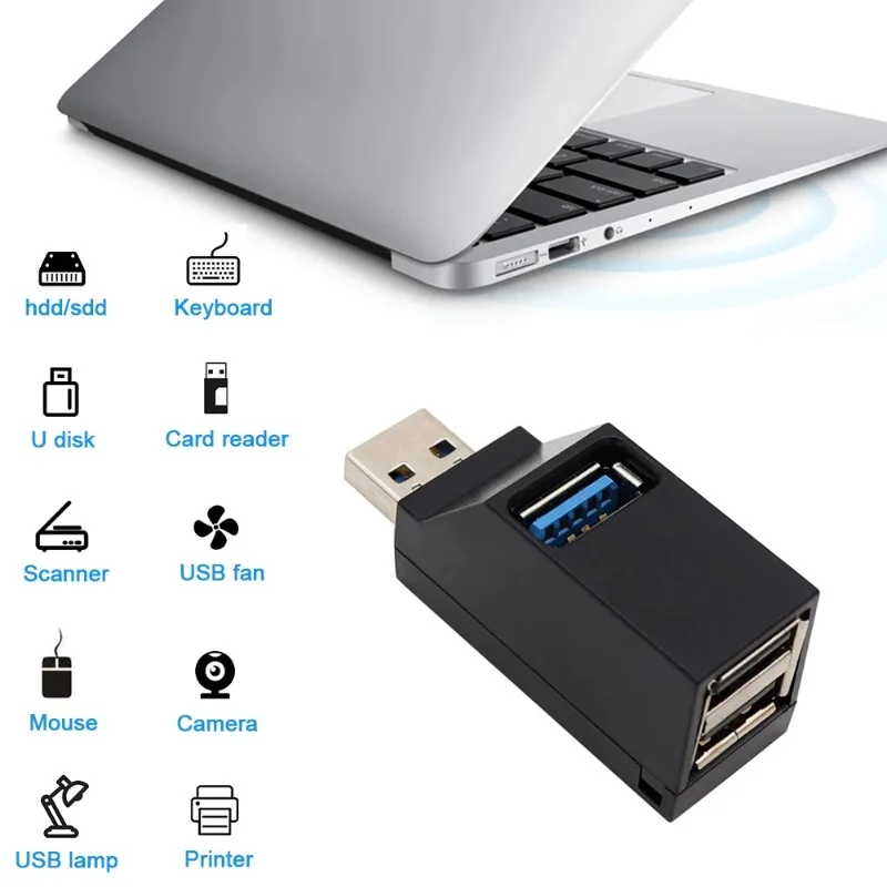 Compact Multi-Port USB 3.0 Hub and Charging Adapter