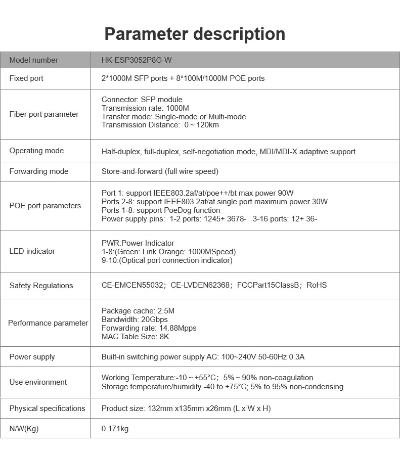 HICOMDATA 1000M POE 스위치 PCBA 모듈 10포트 IEEE802.3af/at 48V 30W POE 네트워크 스위치