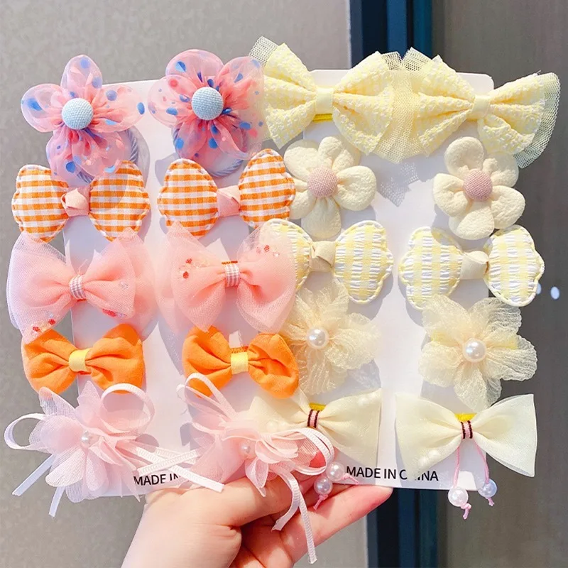 Hair Clips 10 Pcs/Set Fantasy Themed Flower and Bow with Mesh and Iron Embellished with Spikes for Girls Ages 3-6 Years