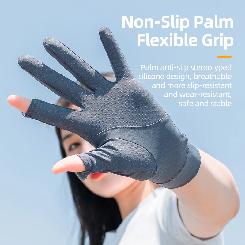 ROCKBROS Fishing Gloves Sunscreen Anti UV Gloves Outdoor Breathable Driving Gloves Non-Slip Summer UPF50+ Cycling Gloves Thin 4