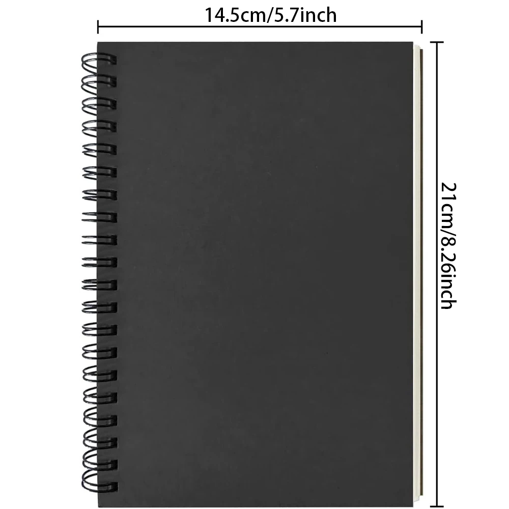Blank Spiral Notebook, 1-Pack, Soft Cover, Sketch book, 100 Sheets, 8.26 inch x 5.7 inch (Black) 2