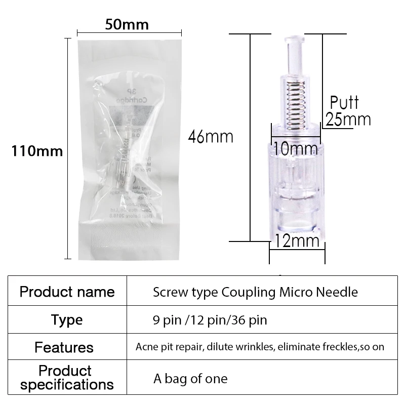 100/50/10PCS Microneedling Micro Nadel Elektrische Derma Stift Nadeln Bajonett/Schraube Patrone 12/36pin/Nano Auto Mikronadel Nadel – Detail 9