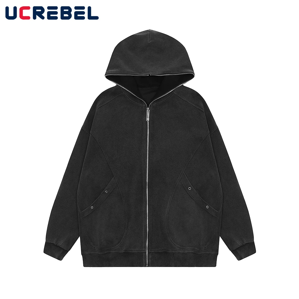 

Washed Distressed Zipper Sweatshirts Mens Autumn Casual Long Sleeve Streetwear Pocket Hooded Outerwear Men
