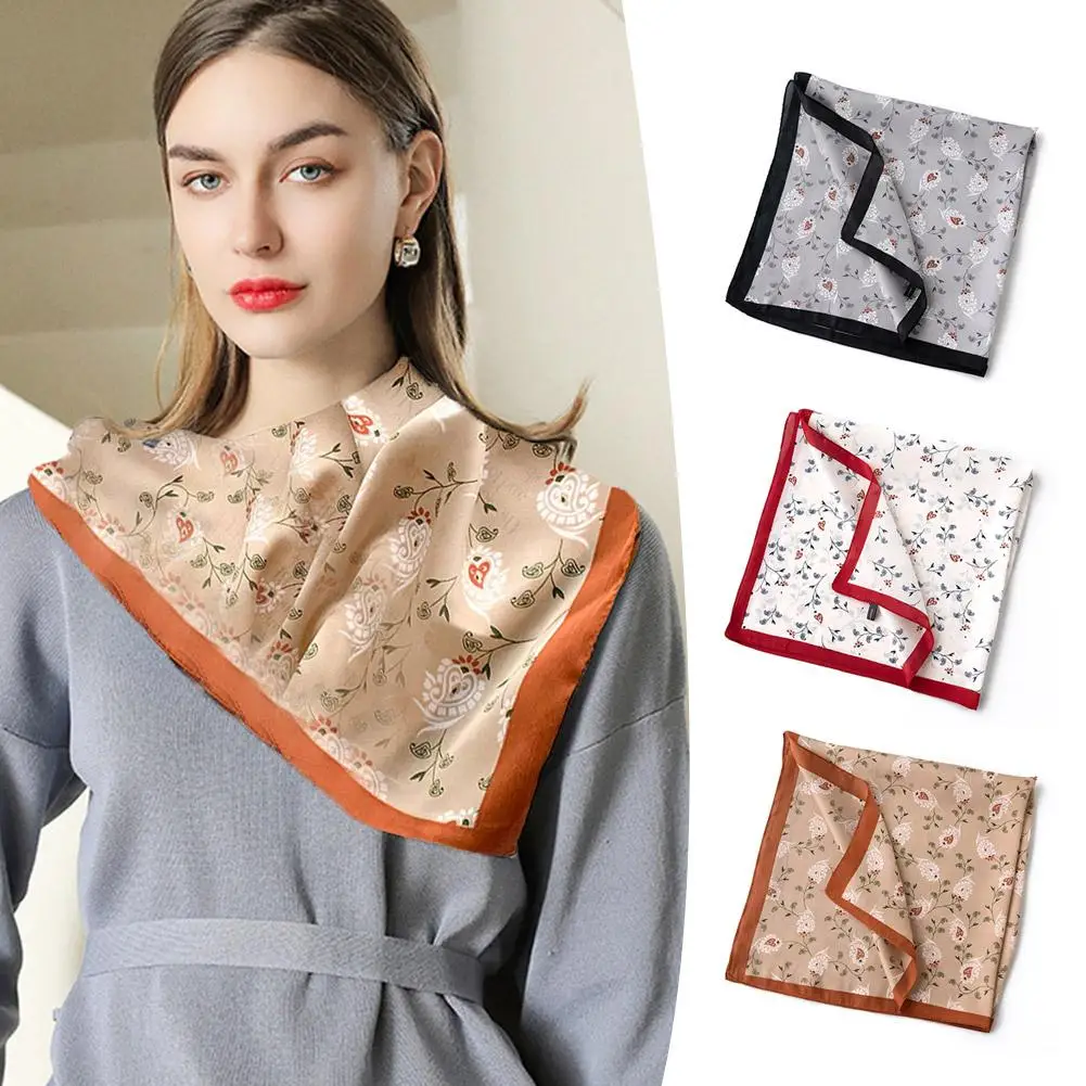 

Luxury Silk Square Scarf Women Satin Shawls Neckerchief Scarves Fashion Flower Hair Accessories Clothing Pattern Headband D5M8