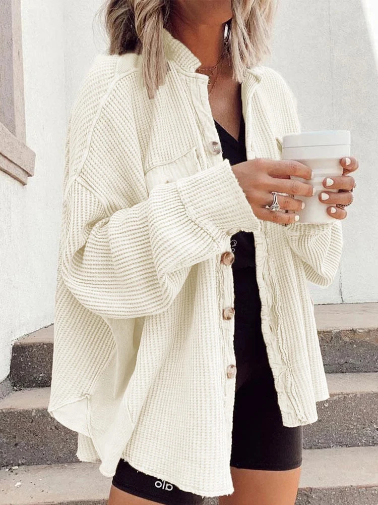 

RDMQ 2023 Women Fashion Casual Shirt Loose Turn-down Collar Long Sleeve Pocket Splice Jacket Coat Office Elegant Solid Top