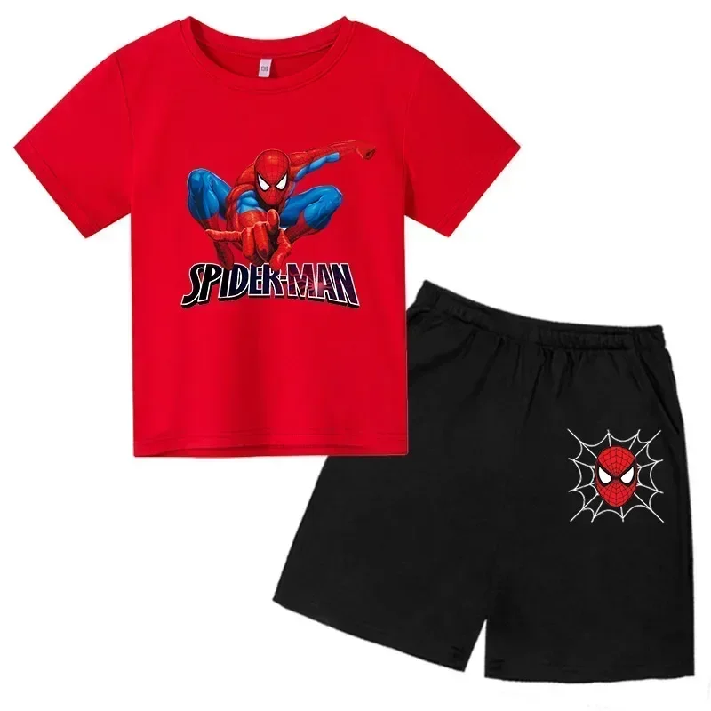 thumbnail image 1 of Conjunto de 2 piezas de camiseta y pantalones cortos deportivos para niños de Marvel Spider-Man, conjunto de verano para bebés de 3 a 12 años, ropa de marca de dibujos animados para niños, 1 of 5