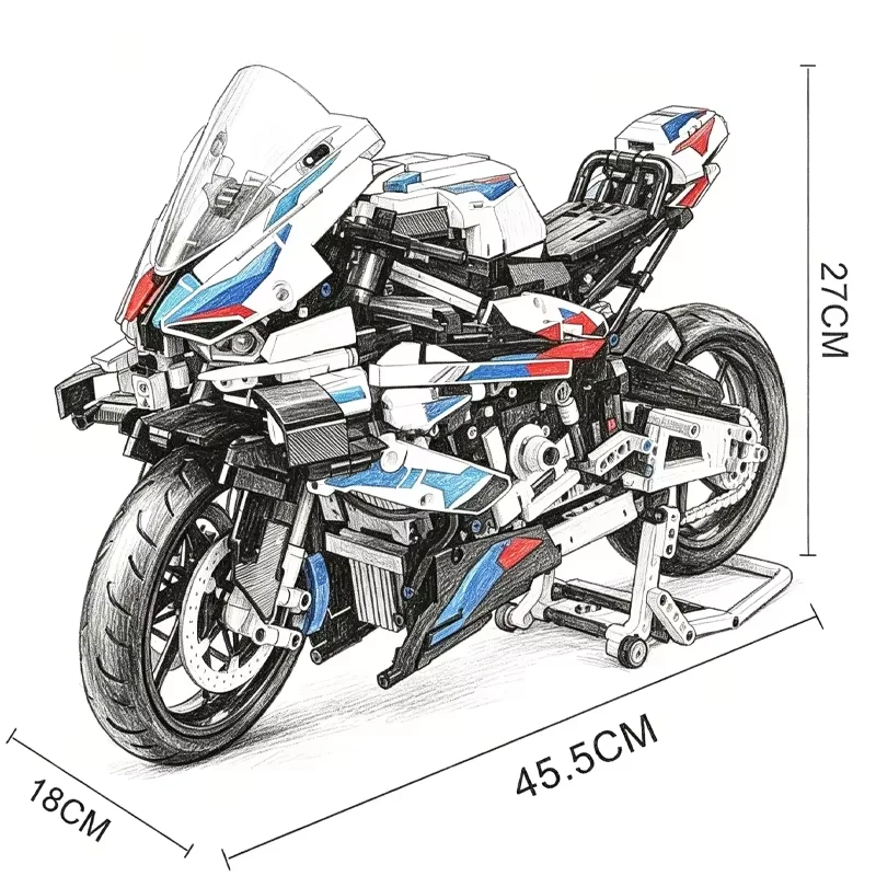 1920PCS MOC Technical M1000RR Motorcycle Building Blocks Collectible Display Motorbike Model Assembly Toy Birthday Gift for Boys