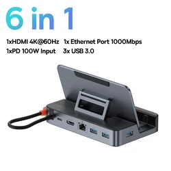 Baseus 6-in-1 USB C Docking Station with 4K HDMI, Gigabit Ethernet, and USB 3.0 Hub (As the pictures)