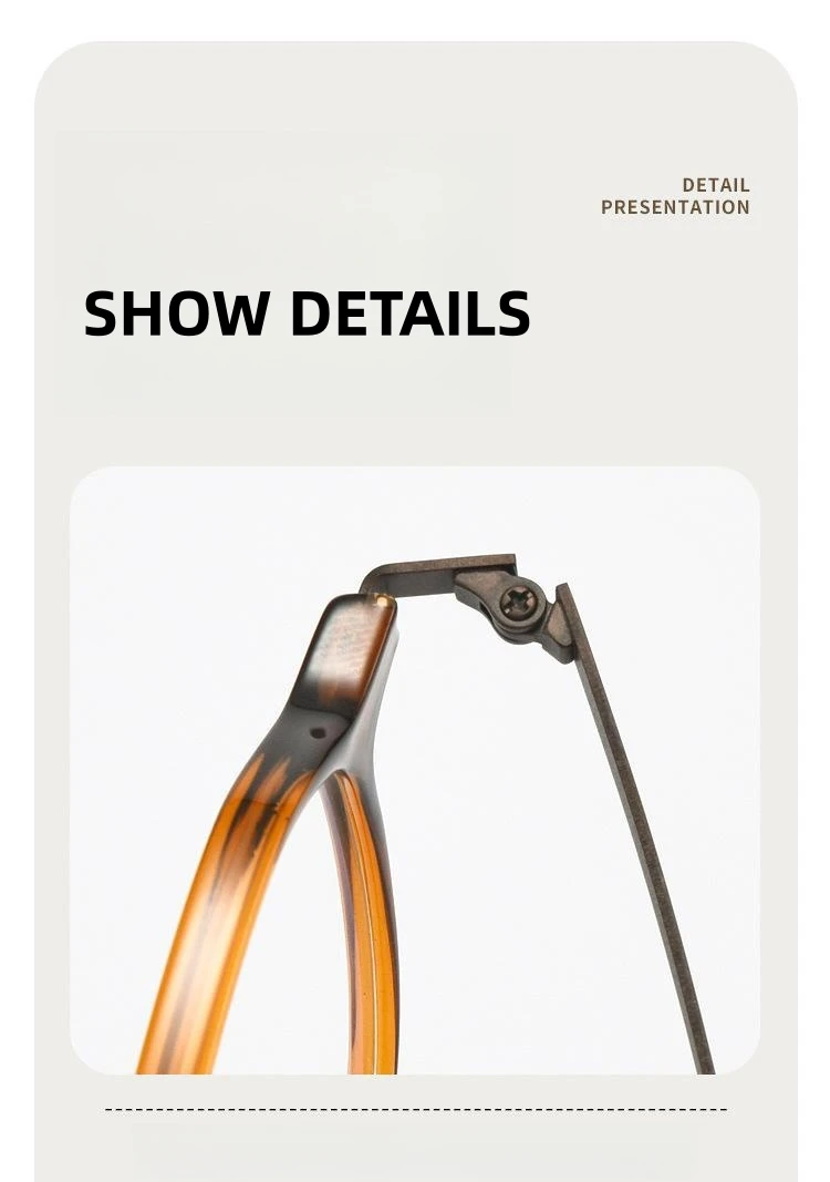 FIRADA Modische Bequeme Brille Runde Luxuriöse Reine Titan Brillen Optische Verordnung Rahmen Männer Frauen 2A58-C – Detail 4