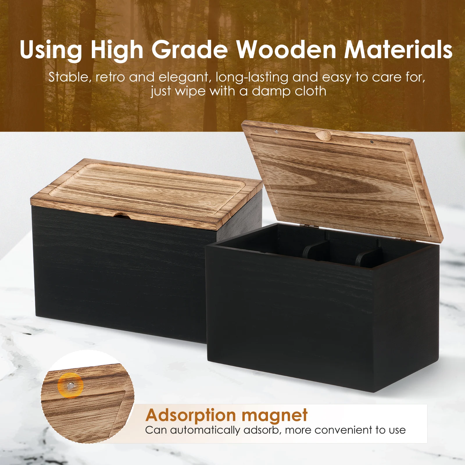 Wood Tampon Holder Sanitary Napkin Storage Bin with Lid and 2 Removable Dividers Feminine Product Organizer for Kitchen Bathroom