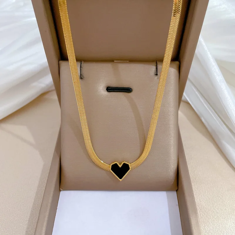 

Full body titanium steel heart chain double-sided necklace for women's collarbone chain
