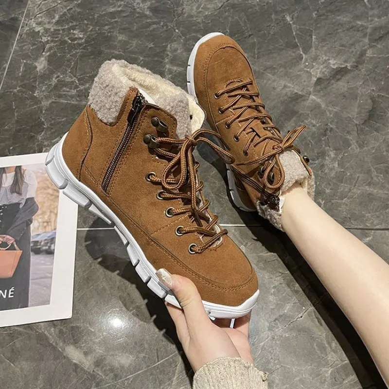 Hot Selling Large Size 43 Women's Boots Autumn and Winter Woman Round Toe Tie Up British Style Flanged Casual Ankle Boots New