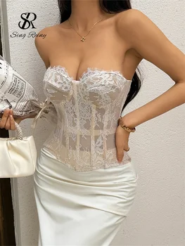 SINGREINY  Luxury Lace Wedding Party Tank Top  Female Flapper Edgy Backless Corset Gala Camis 2026 Strapless Sheer Lingerie Top 1